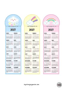 Calendarios Marcapáginas 2027 Nubes Kawaii