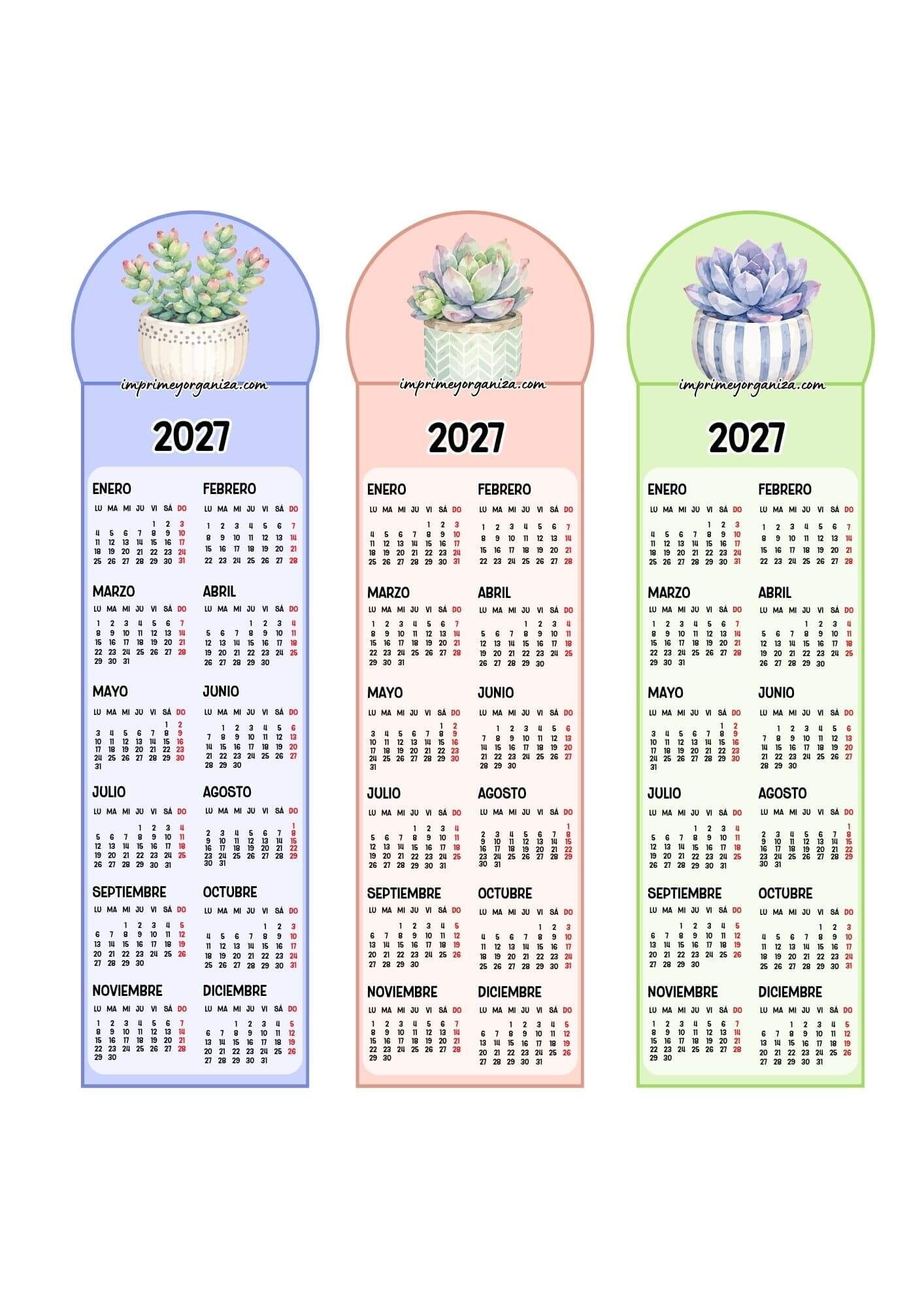 Calendarios Marcapáginas 2027 Suculentas
