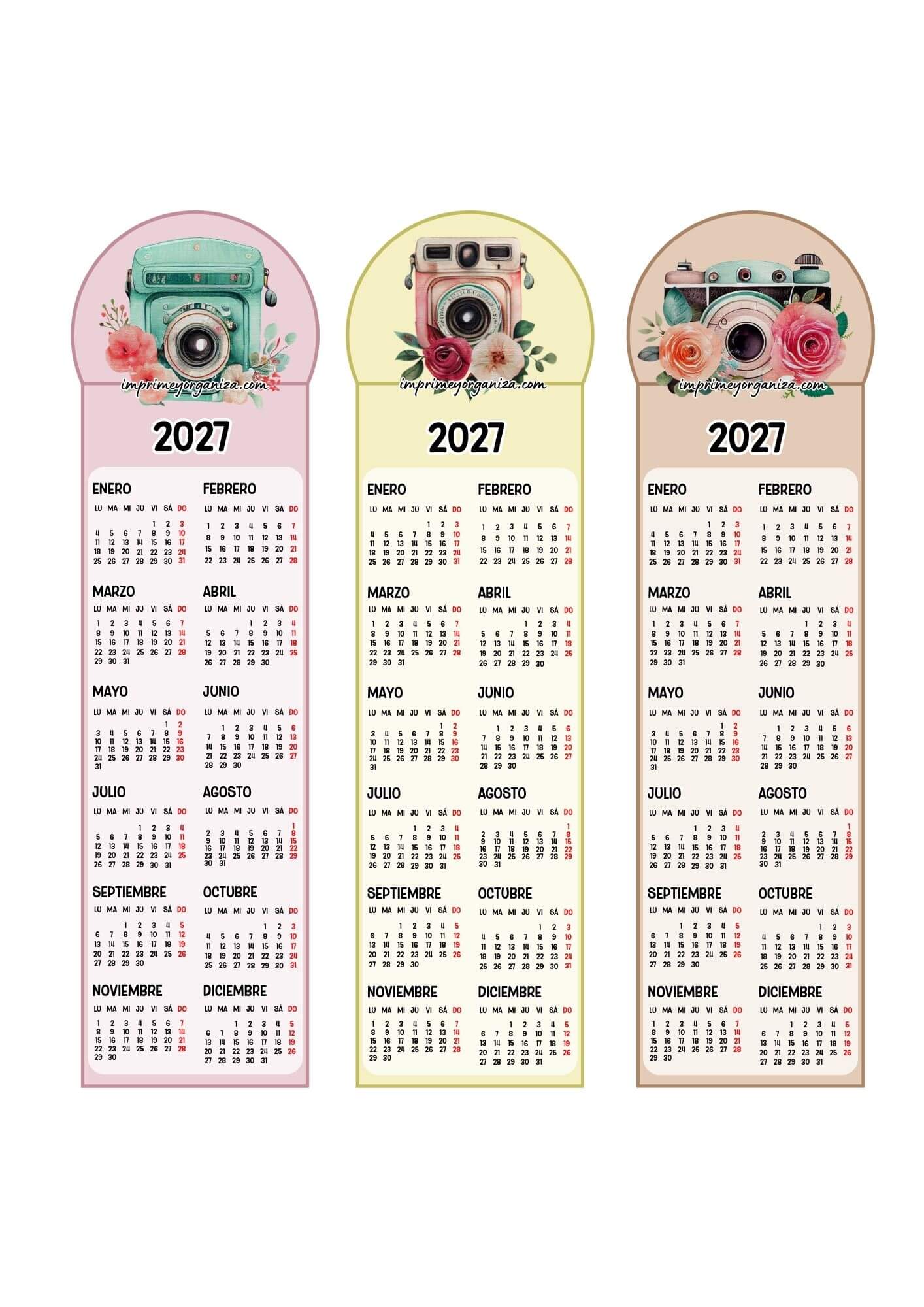 Calendarios Marcapáginas 2027 cámaras y flores