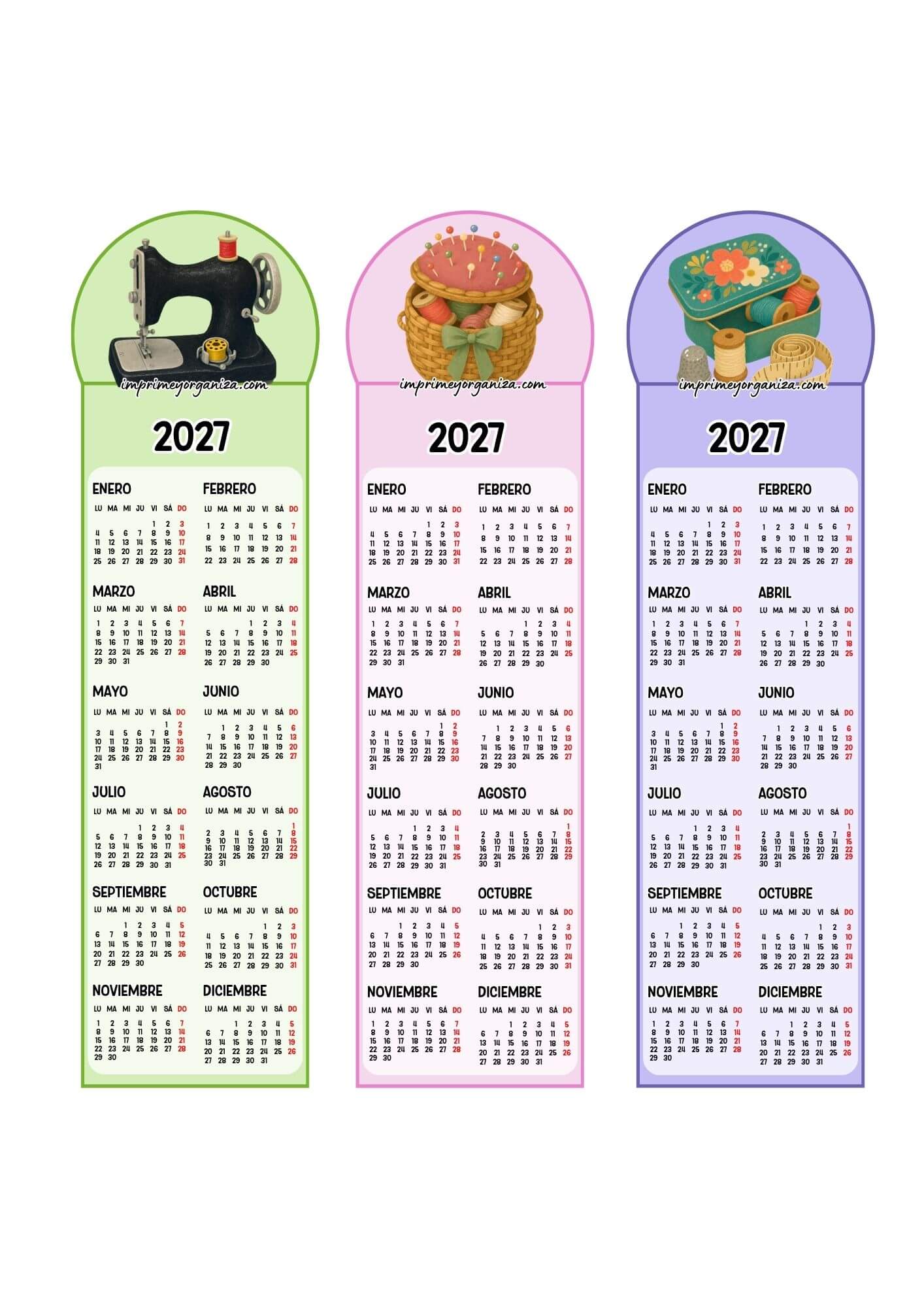 Calendarios Marcapáginas 2027 costura