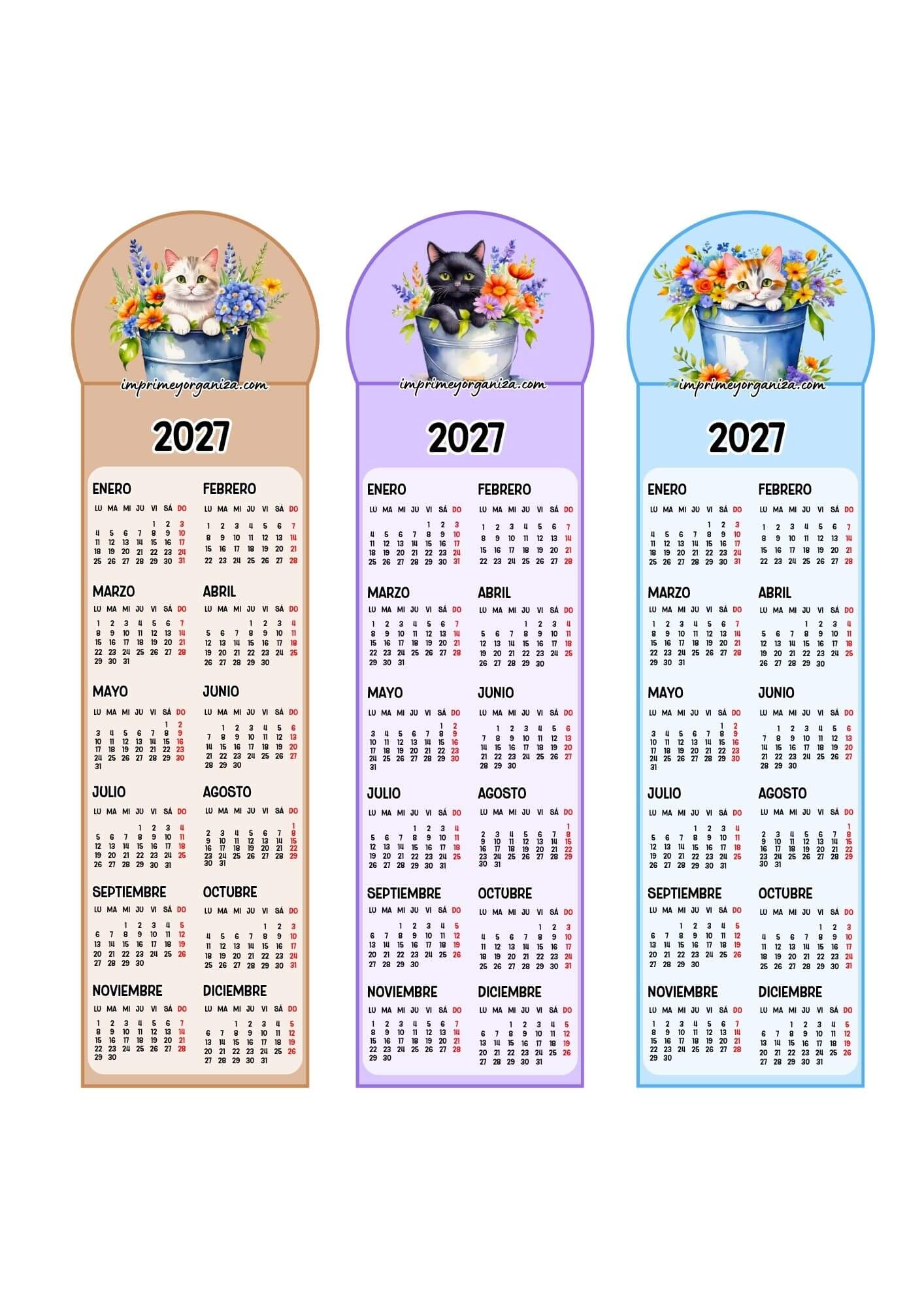 Calendarios Marcapáginas 2027 gatos y flores