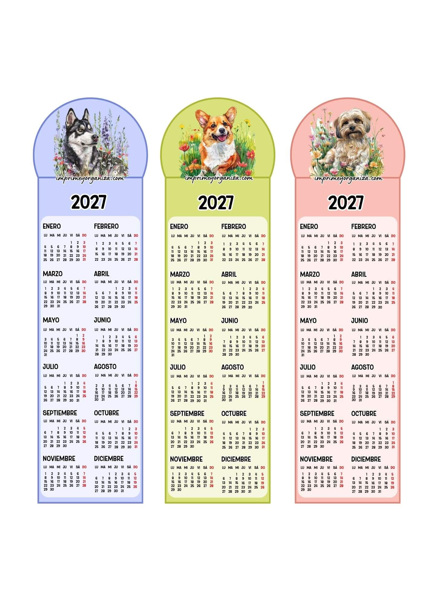 Calendarios Marcapáginas 2027 perros y flores