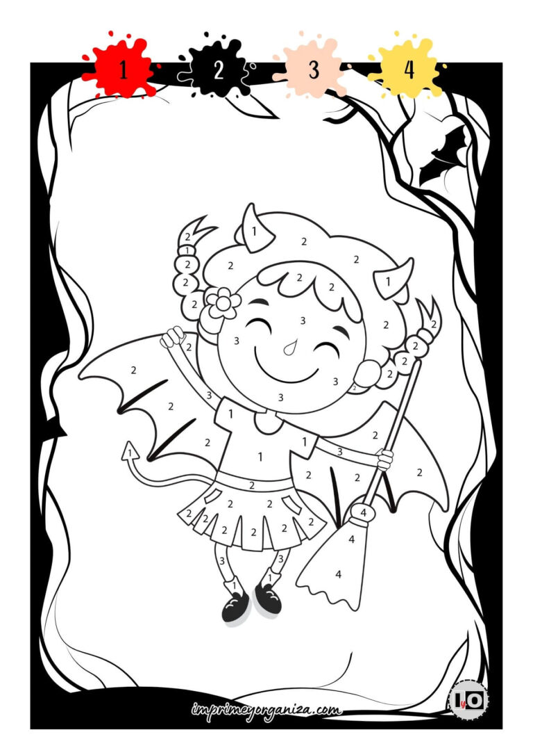 Colorear por número niña Halloween