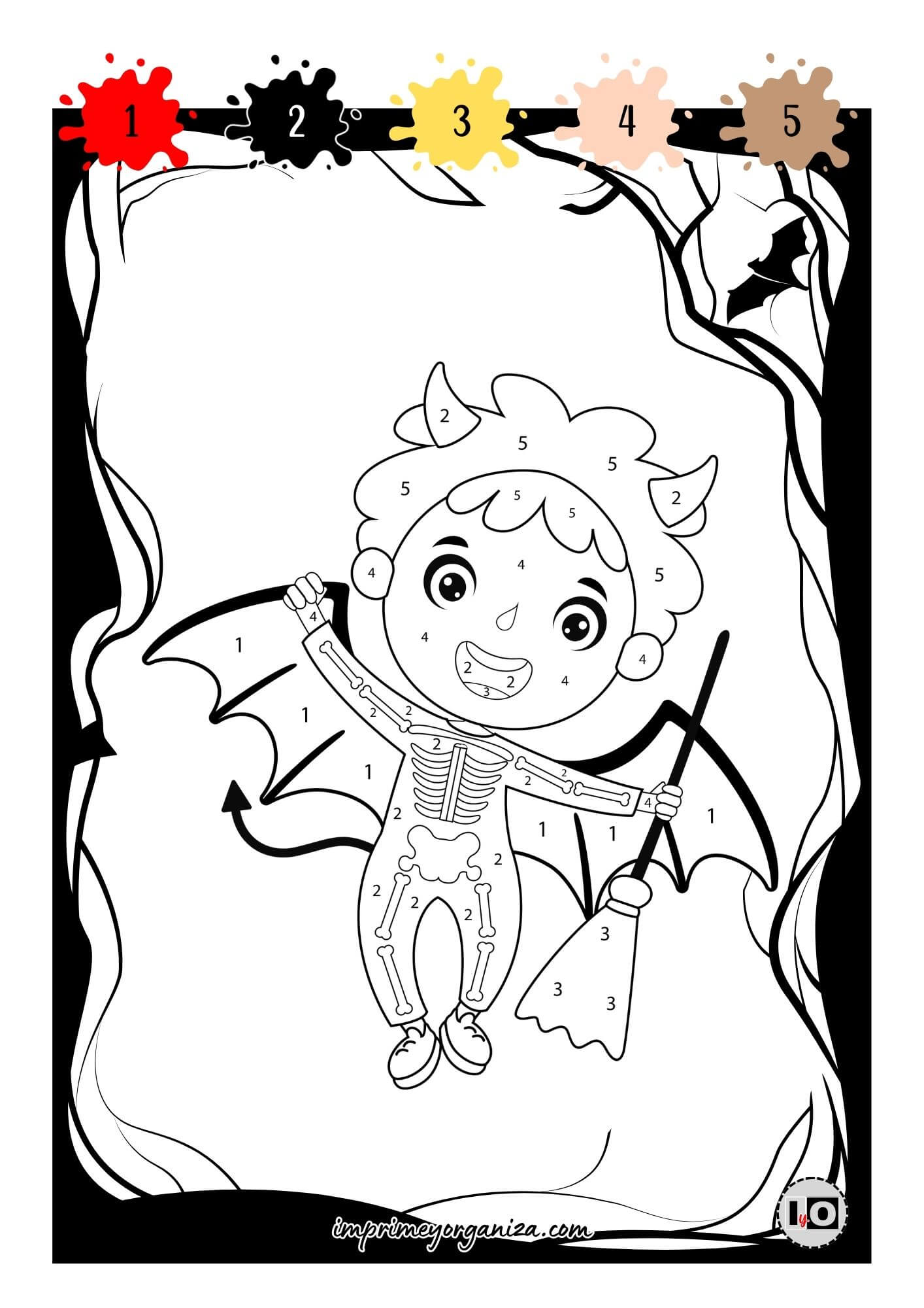 Colorear por número niño Halloween