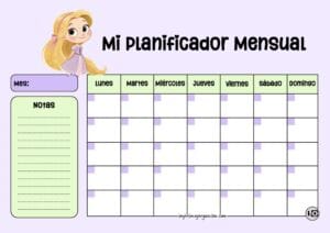 Planificador Mensual Rapunzel