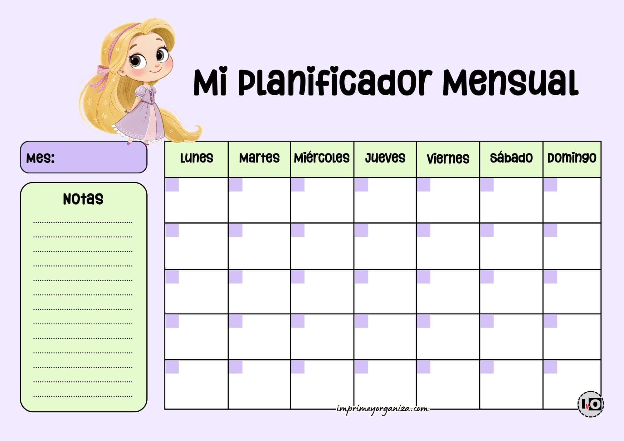 Planificador Mensual Rapunzel