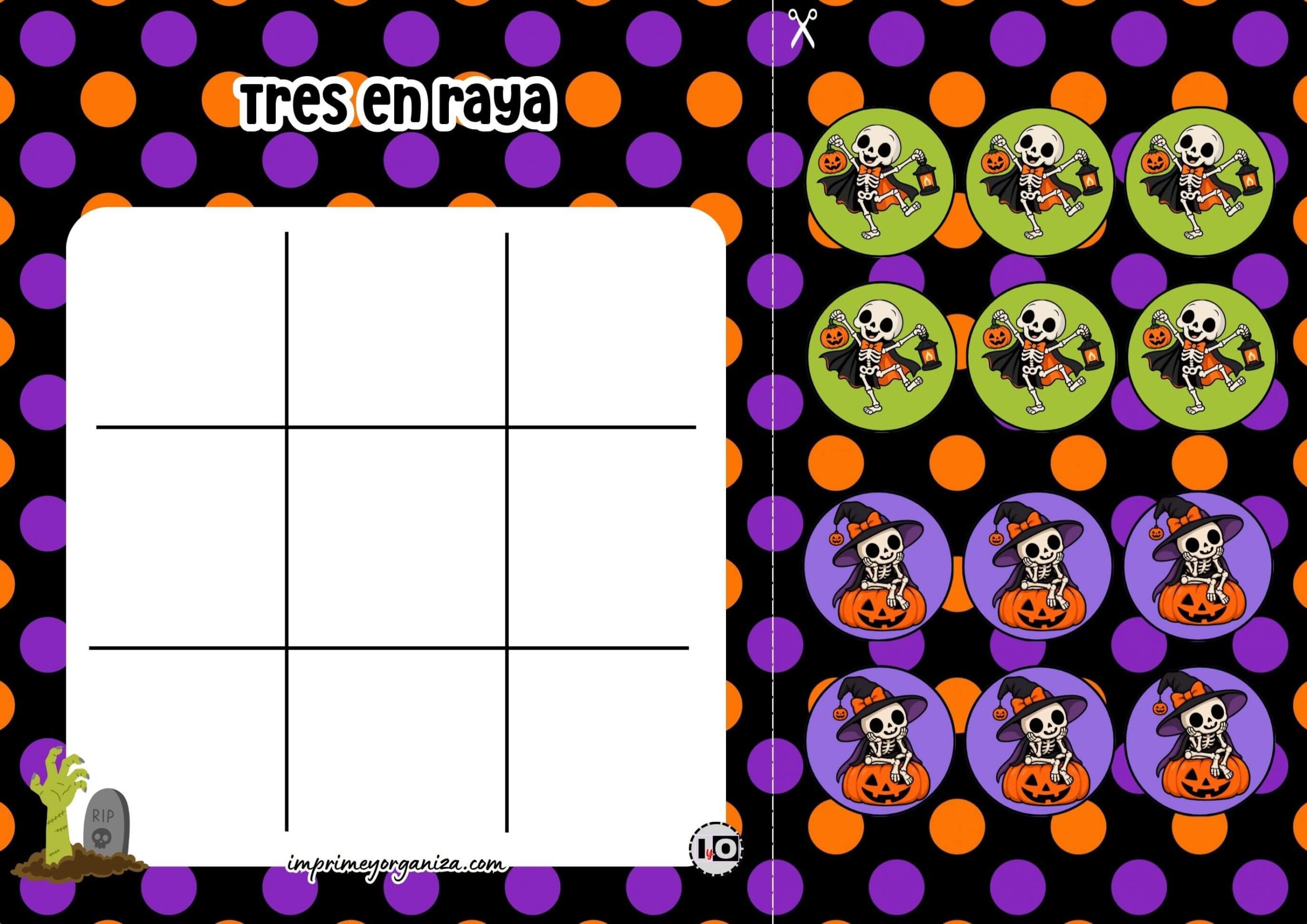 Tres en Raya Halloween Esqueletos