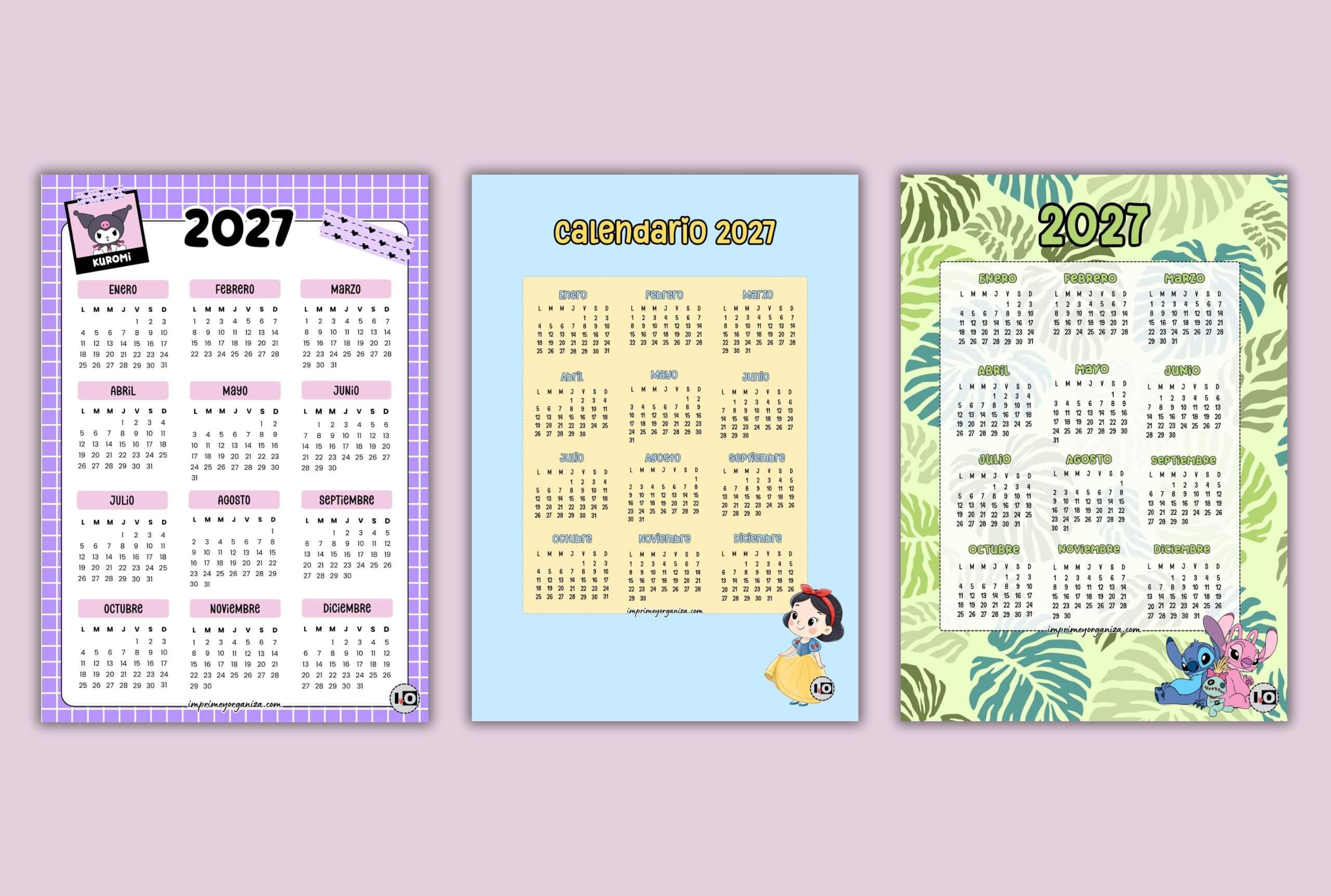 calendarios infantiles 2027 para imprimir en PDF gratis