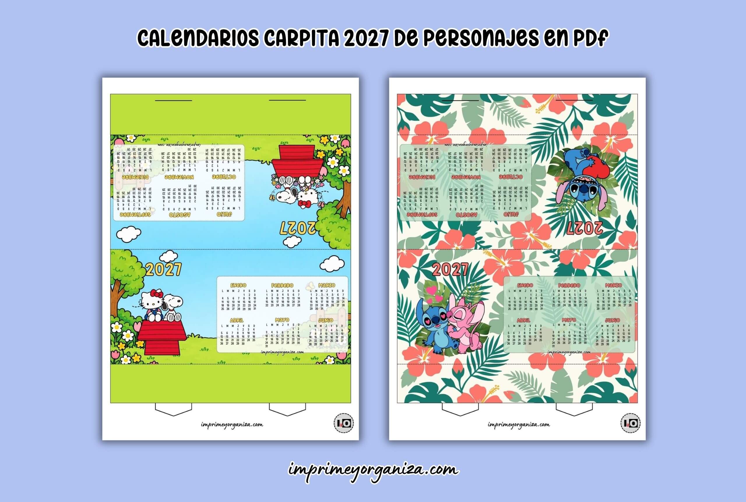 calendarios tipo carpita de personajes 2027 para imprimir en PDF gratis