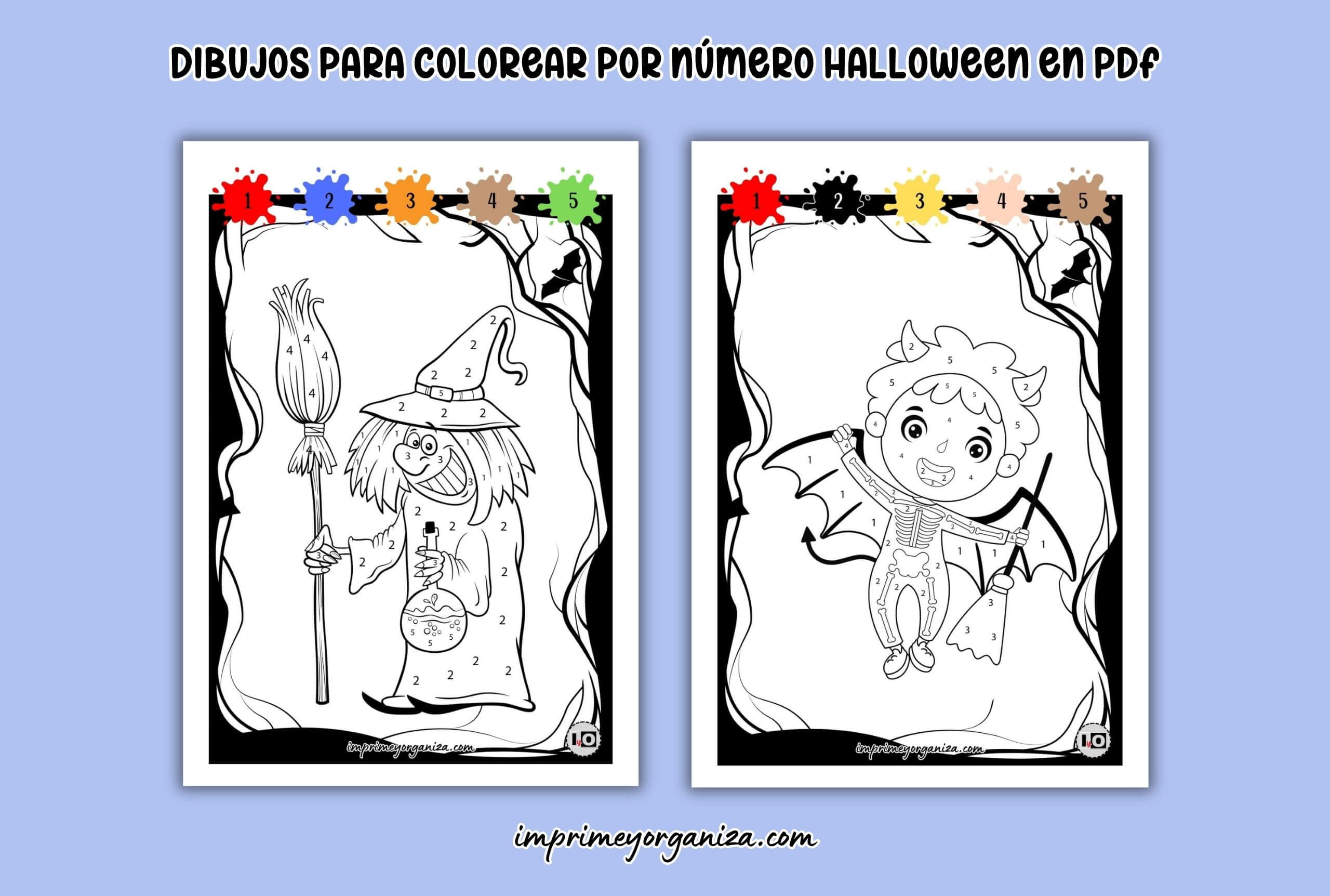 dibujos para colorear por número de halloween para imprimir en PDF gratis