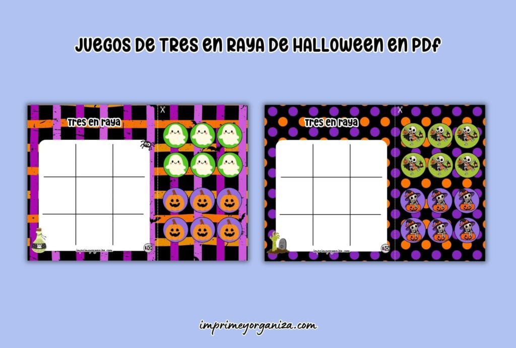 juegos de tres en raya de halloween para imprimir en PDF gratis