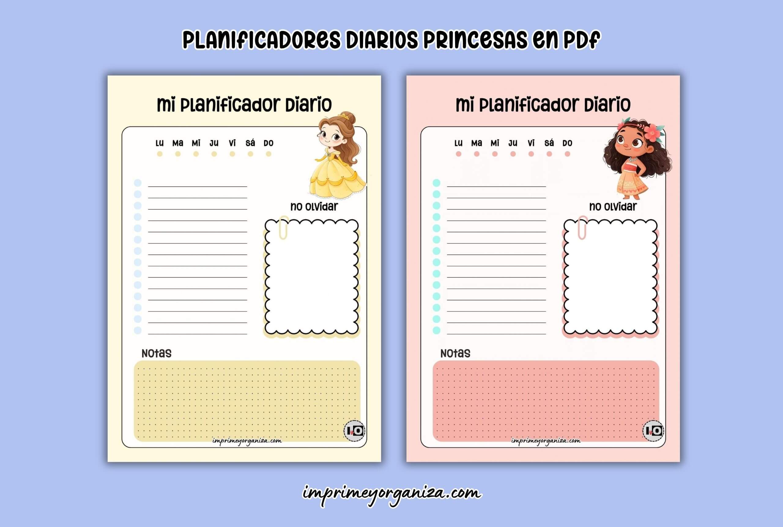 planificadores diarios de princesas pastel para imprimir en PDF gratis