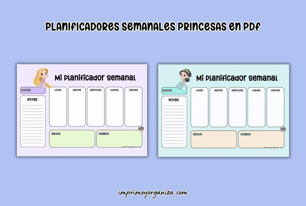 planificadores semanales de princesas pastel para imprimir en PDF gratis