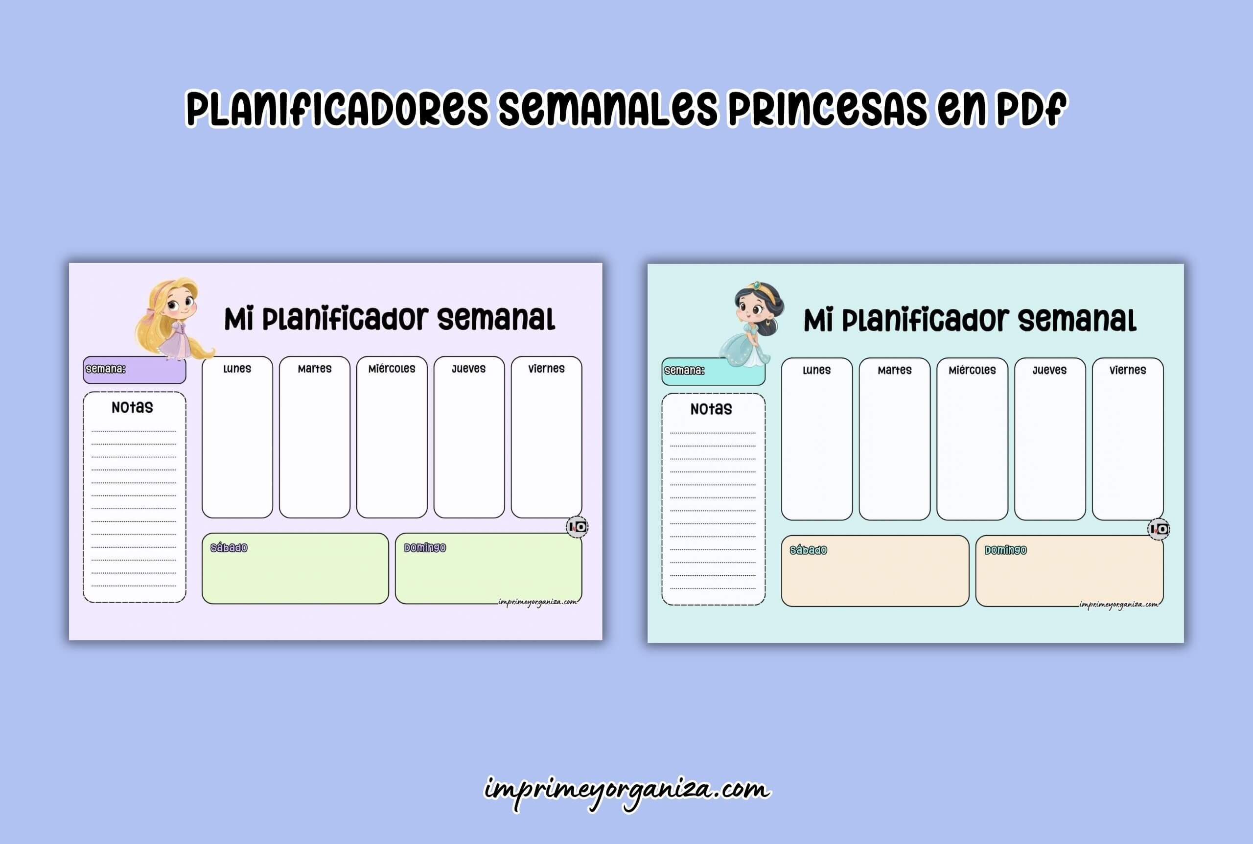 planificadores semanales de princesas pastel para imprimir en PDF gratis